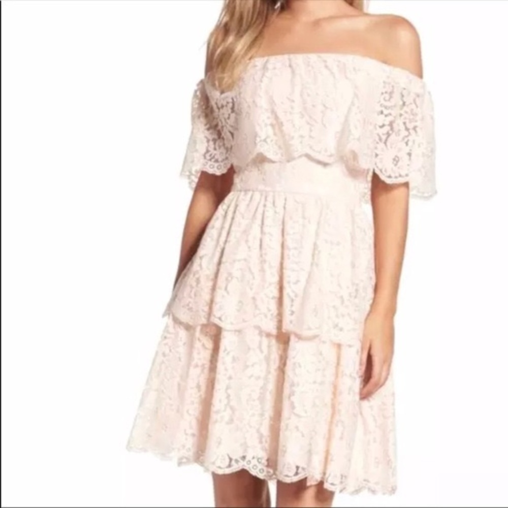 Eliza J Lace Off The Shoulder Dress Blush Pink Size 8- NWT